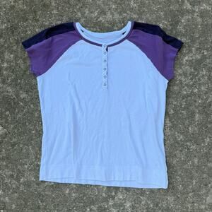 Vintage SB Active Raglan Henley Tee Shirt L Purple Navy White